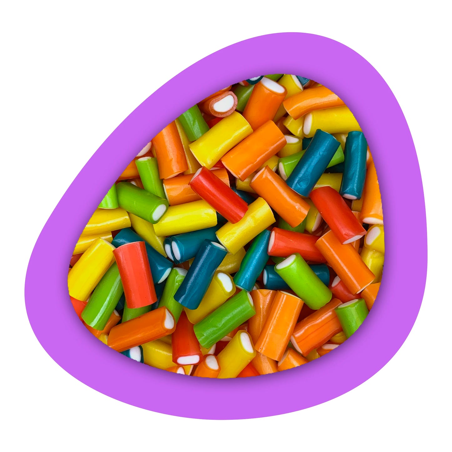 bonbons fourrés lisses en forme de mini câbles et au goût fruité