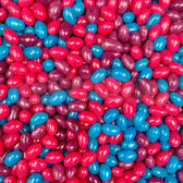 Bonbons jelly beans fruits des bois en vrac bleu, rose et violet