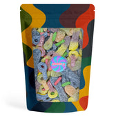 Assortiment de cinq bonbons acides colorés au goût fruité - Mix explosif