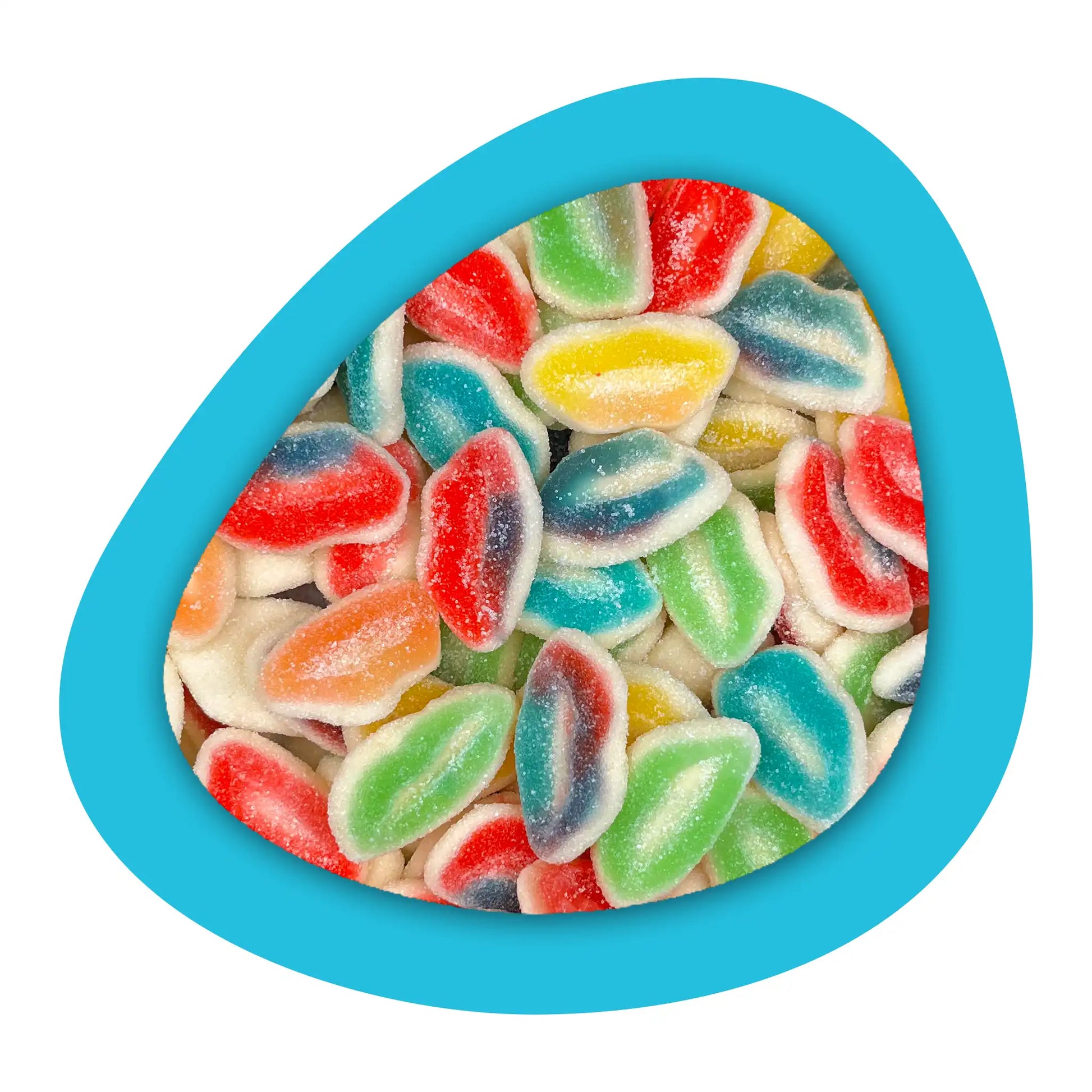 Bonbons en forme de lèvres fruitées multicolores