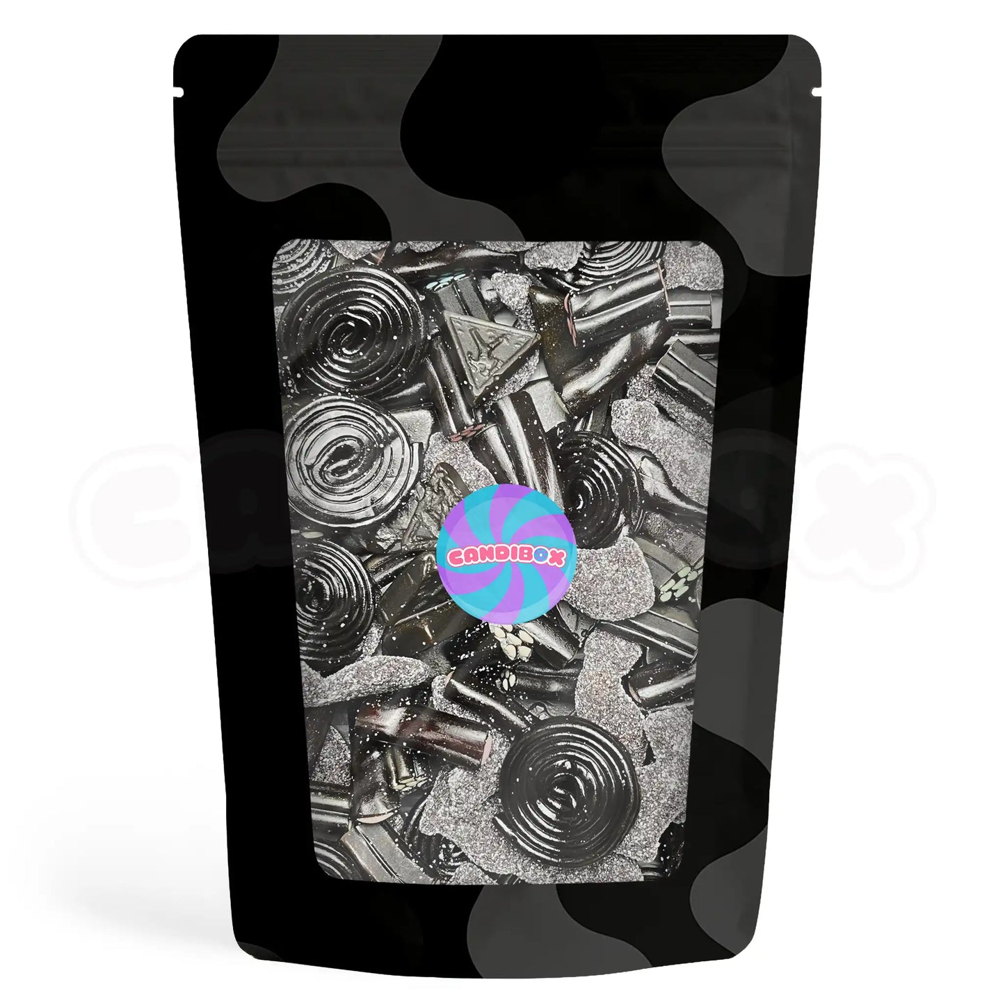 Mix de bonbons noirs à la réglisse en sachet transparent – Candibox