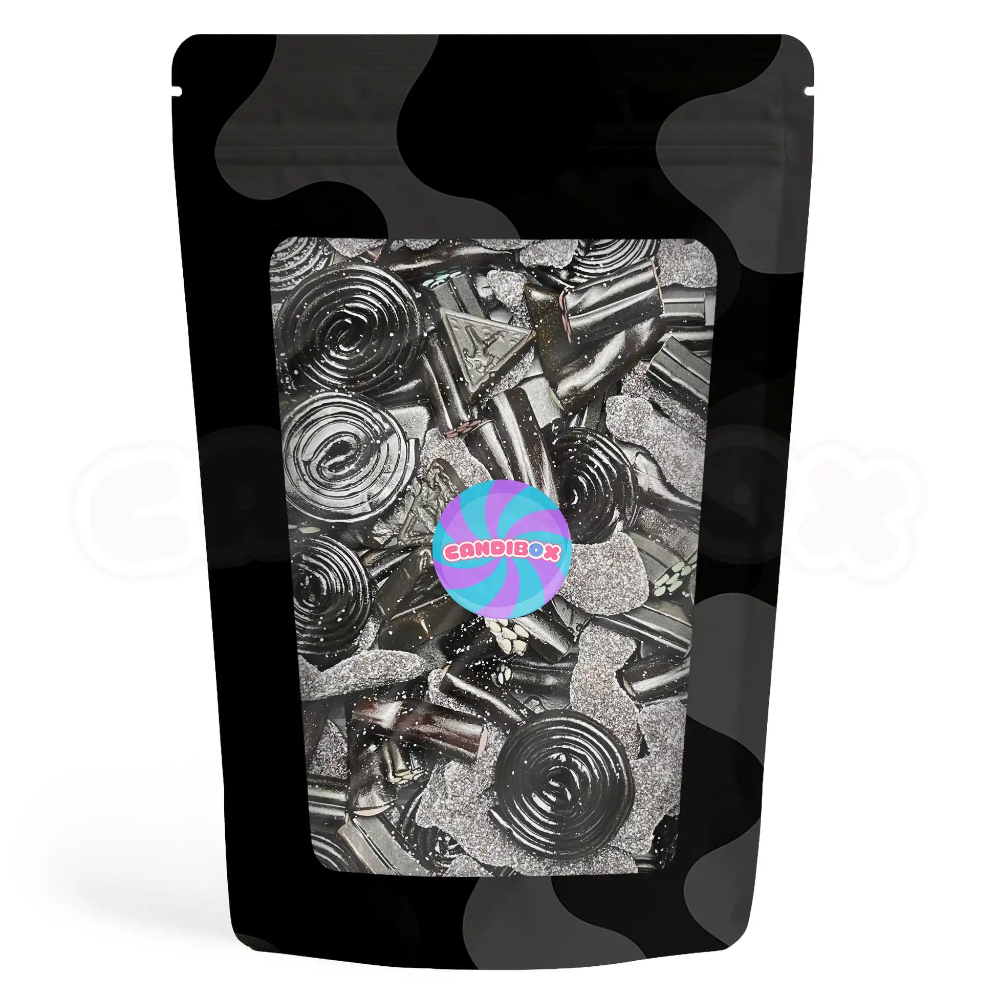 Mix de bonbons noirs à la réglisse en sachet transparent – Candibox
