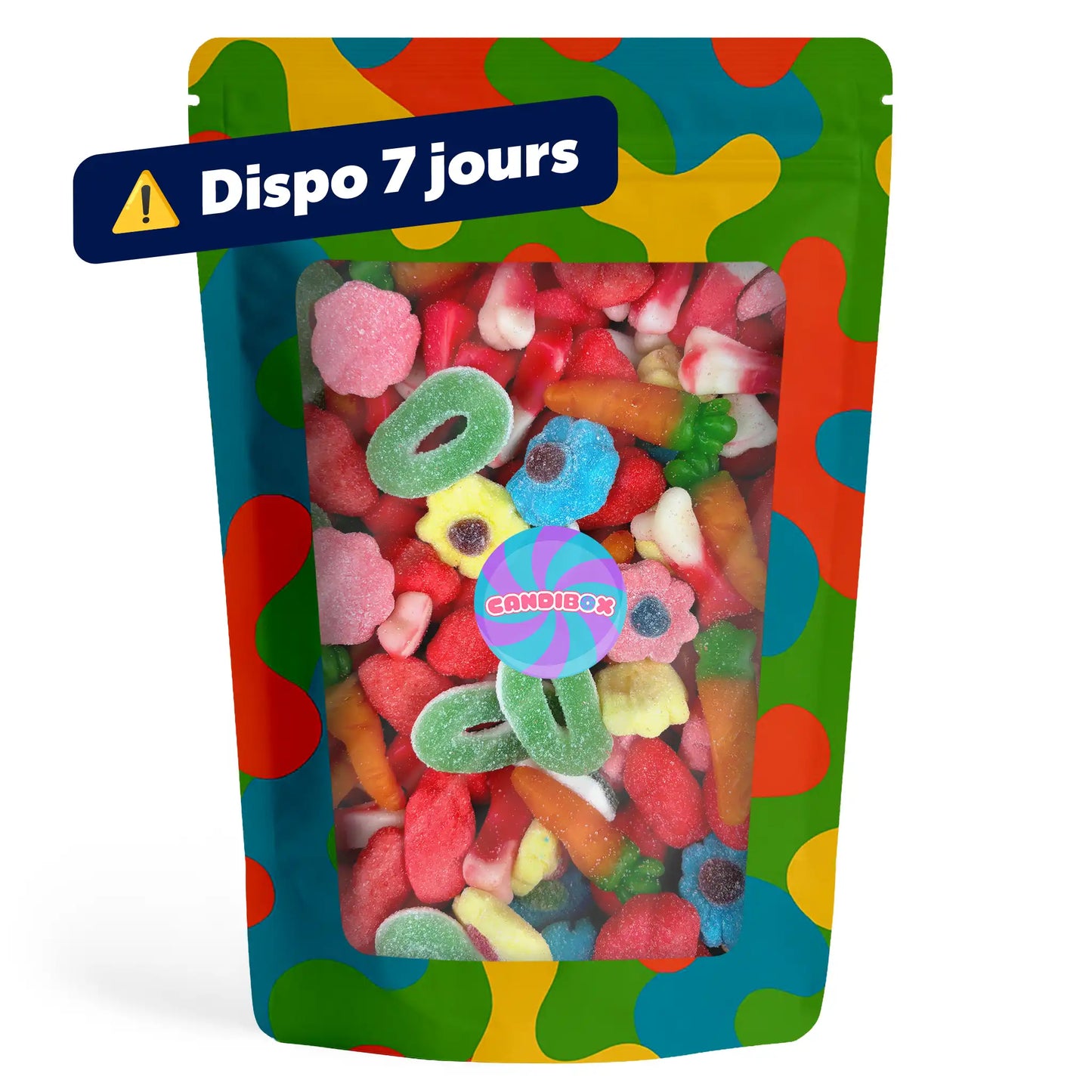 Mix de la Semaine 35 Candibox avec bonbons os, fleurs, carottes et anneaux pomme